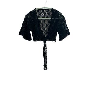 Elegant Black Lace Tie-Front Top